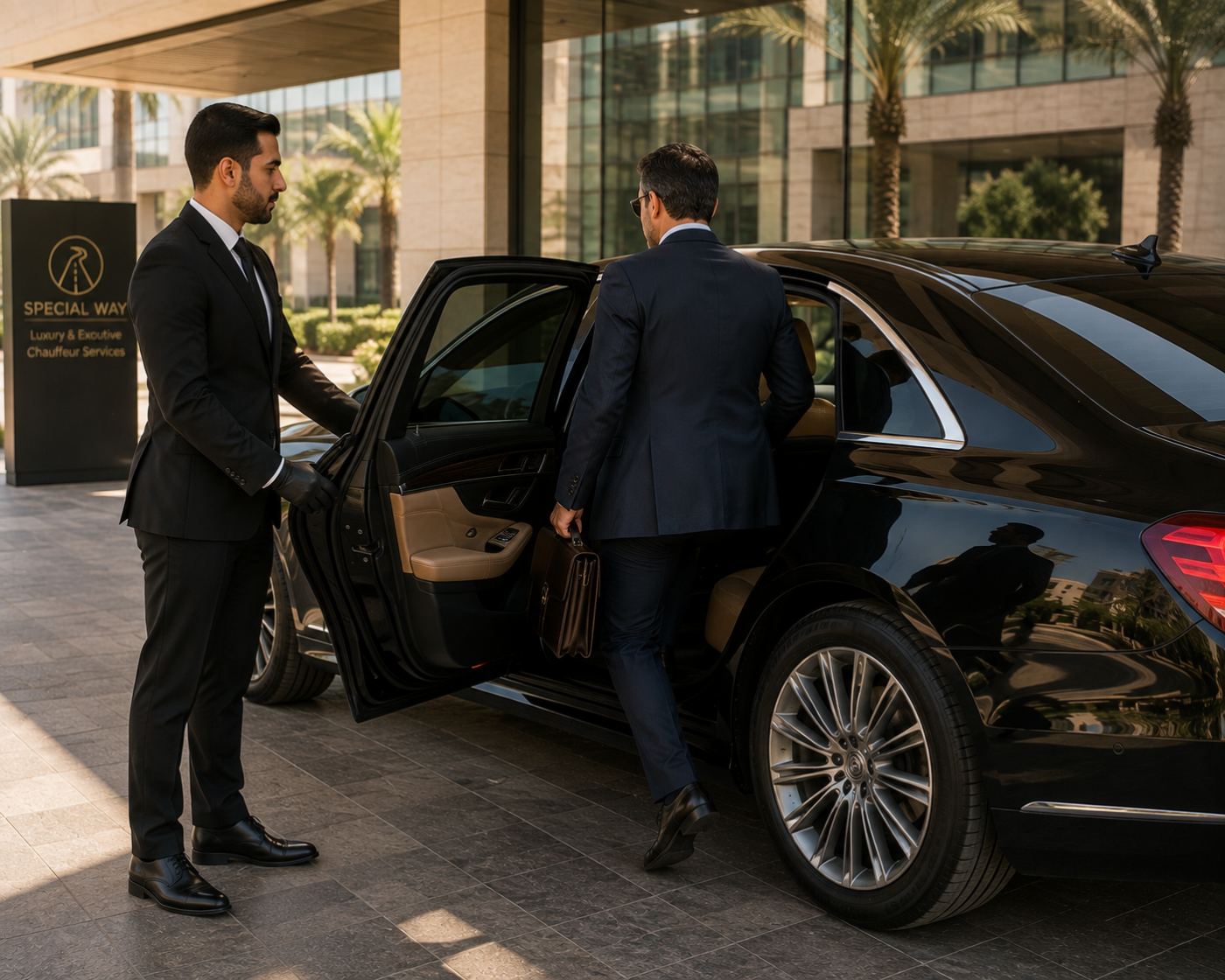 chauffeur opening the door for an executive client