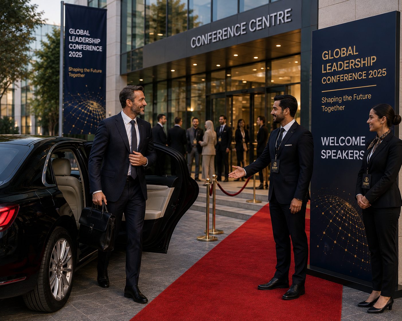 Speaker arrival at conference centre