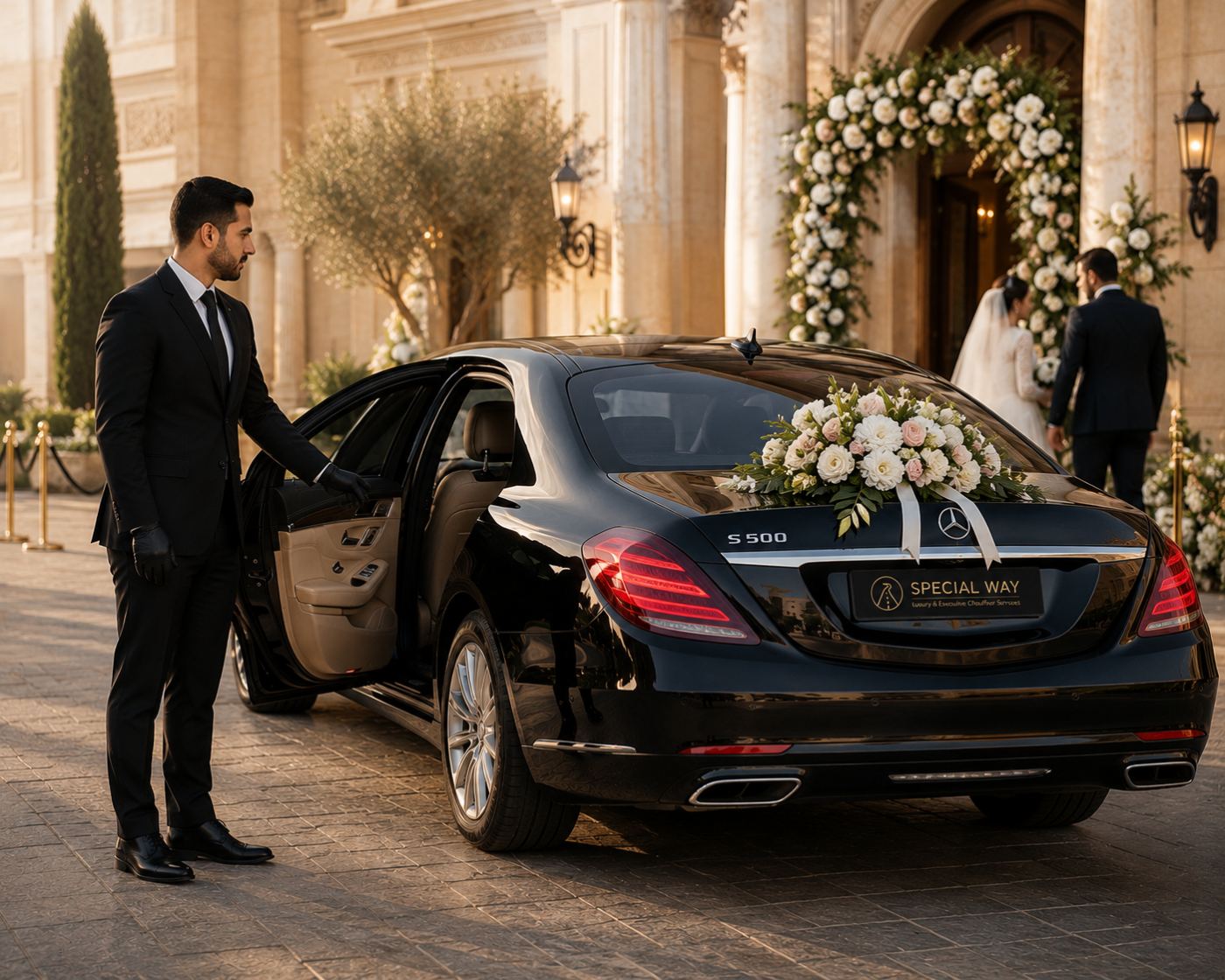 Wedding car with floral detail